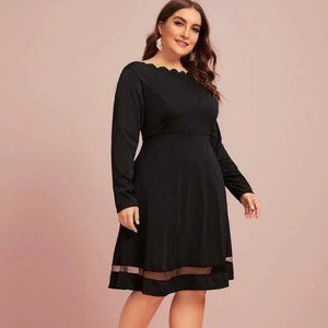 NWOT SHEIN Black Plus Scallop Trim A-line Dress